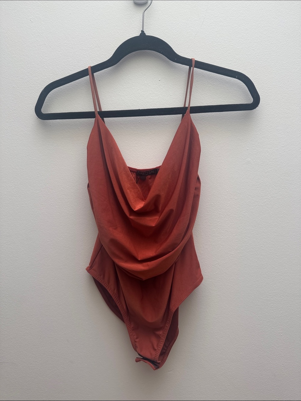 NWT Nasty Gal Burnt Orange Cowl Neck Bodysuit